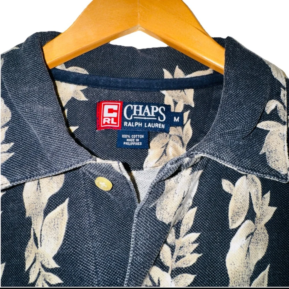 VNT 90s Chaps Ralph Lauren ReversePrint Botanical Polo M Aloha Tropical Cotton